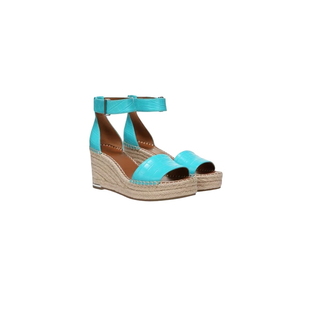 Franco Sarto Turquoise Croc Espadrille Wedge Sandals and Matching Free Wallet